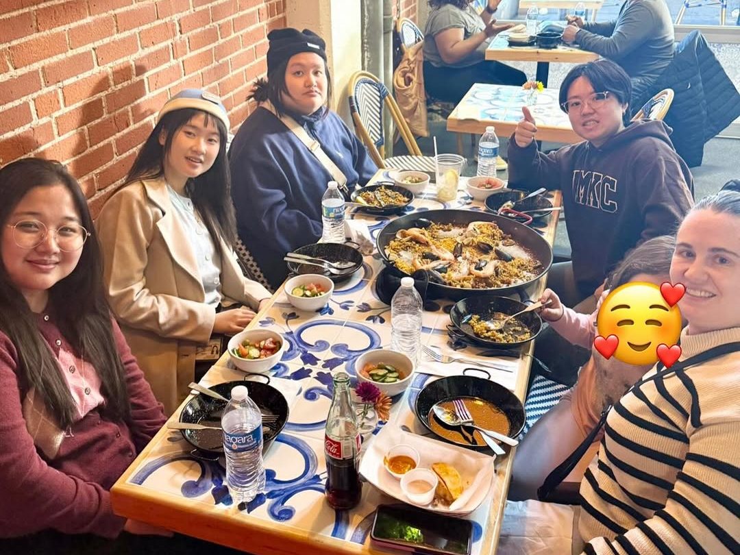 Group eating a meal together