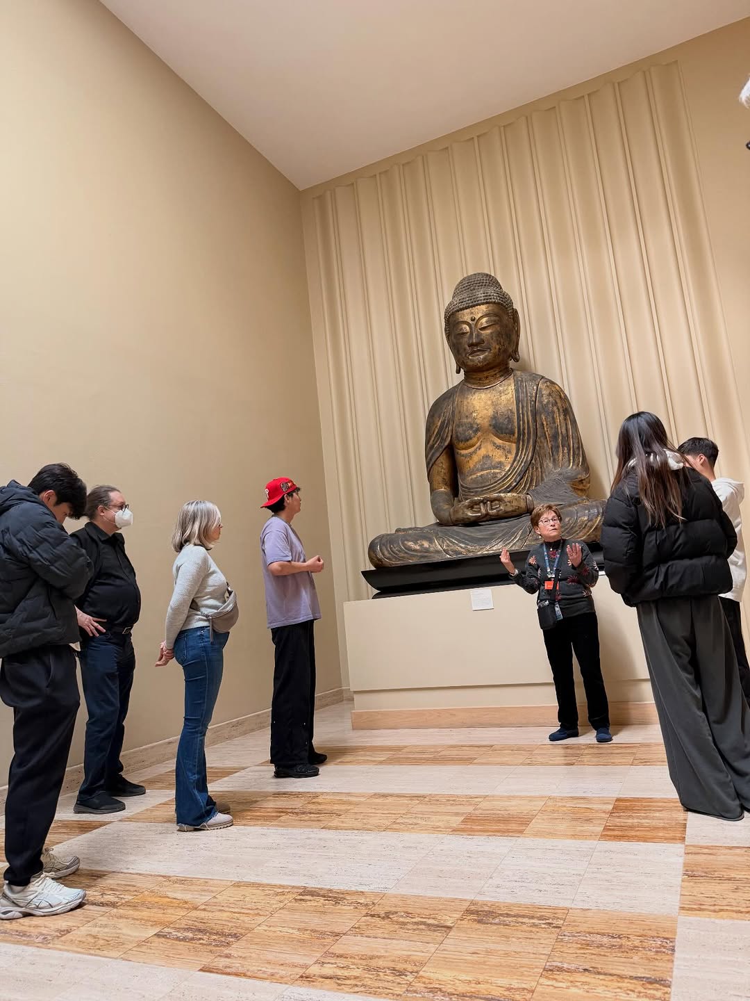 Students looking at art in museum