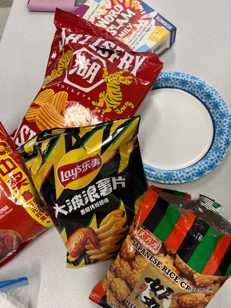 Chips with labels in other languages.